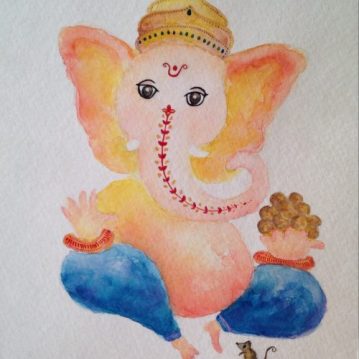 Ganesha, aquarela s/ papel 18 x 13 cm. Sold